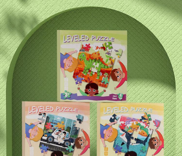 Puzzle magnetic 3 in 1, sub forma de carte, cu 3 nivele de dificultate, model dinozauri, 20-25-30 piese, +3ani [5]