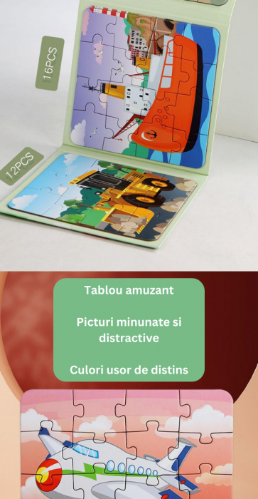 Puzzle magnetic 3 in 1, sub forma de carte, cu 3 nivele de dificultate, model dinozauri, 20-25-30 piese, +3ani [4]