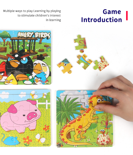 Puzzle pentru copii, 15x15 cm, model Animale, 20 piese, din lemn, +3ani [4]