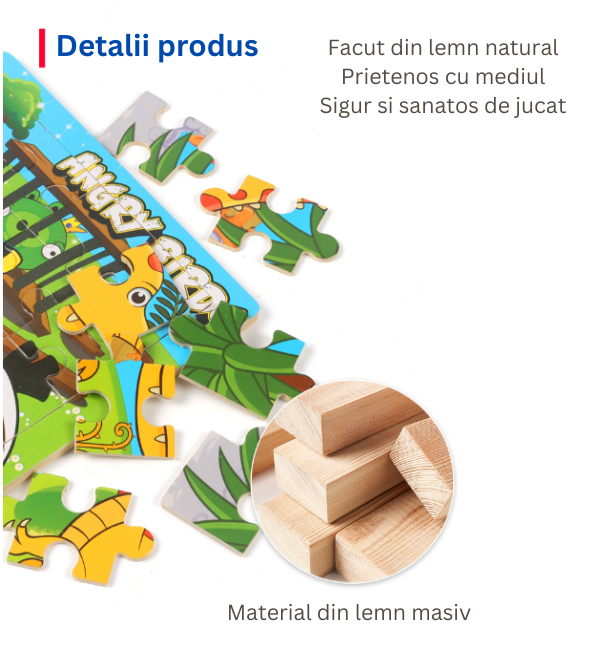Puzzle pentru copii, 15x15 cm, model Purcelusi, 20 piese, din lemn, +3ani [3]