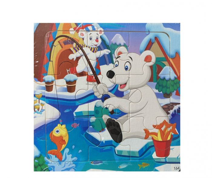 Puzzle pentru copii, 15x15 cm, model Urs polar, 9 piese, din lemn, +2ani [1]