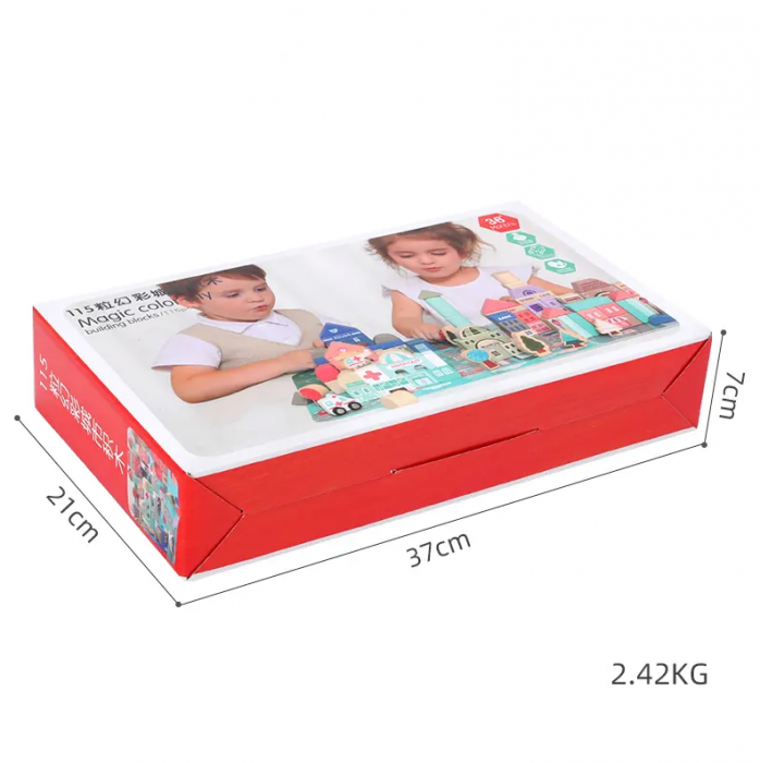 Set 115 cuburi de constructie din lemn "Orasul Meu",  contine puzzle Harta Urbana de 55x42cm [16]