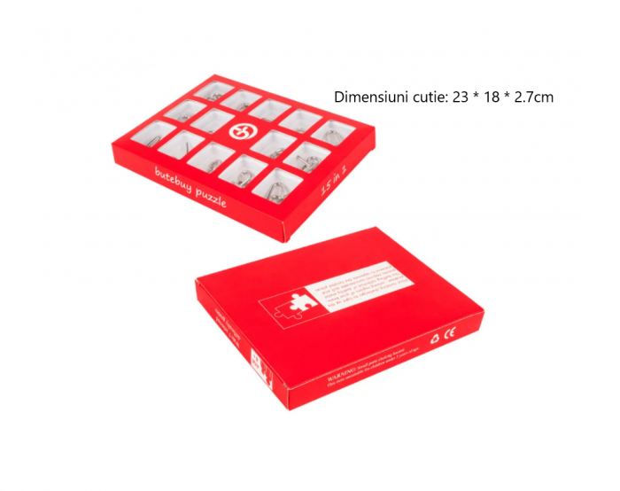 Set cu 15 puzzle-uri 3D din metal, joc de inteligenta, nivele de dificultate diferite, din 2 piese, +6ani [5]