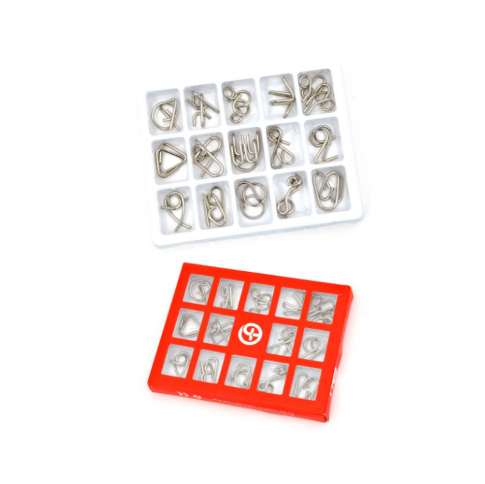 Set cu 15 puzzle-uri 3D din metal, joc de inteligenta, nivele de dificultate diferite, din 2 piese, +6ani [7]