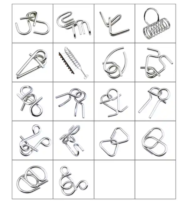 Set cu 18 puzzle-uri 3D din metal, joc de inteligenta, nivele de dificultate diferite, +6ani [4]
