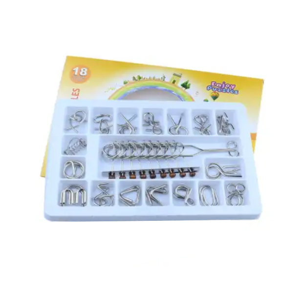 Set cu 18 puzzle-uri 3D din metal, joc de inteligenta, nivele de dificultate diferite, +6ani [5]