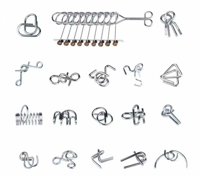 Set cu 18 puzzle-uri 3D din metal, joc de inteligenta, nivele de dificultate diferite, +6ani [2]