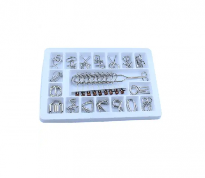 Set cu 18 puzzle-uri 3D din metal, joc de inteligenta, nivele de dificultate diferite, +6ani [3]