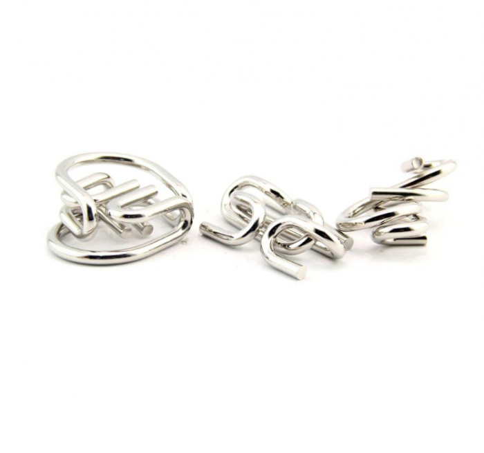 Set cu 6 puzzle-uri 3D din lemn si metal, joc de inteligenta, +6ani [7]
