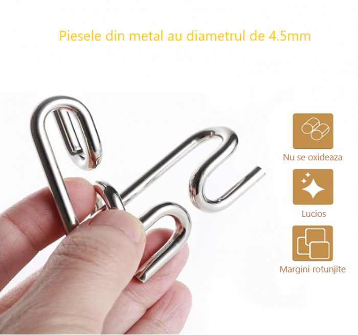 Set cu 6 puzzle-uri 3D din lemn si metal, joc de inteligenta, nivele de dificultate diferite, cutie neagra, +8ani [9]