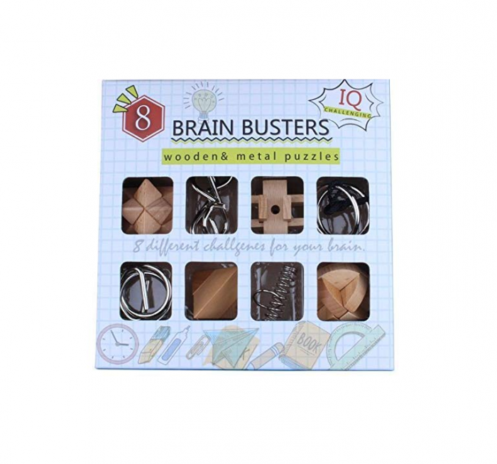 Set cu 8 puzzle-uri 3D din lemn si metal, joc de inteligenta, +6ani [2]