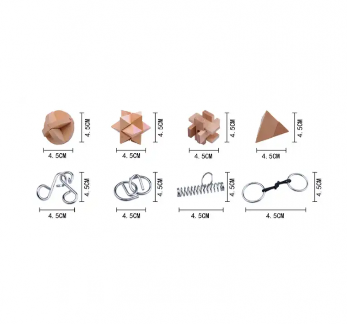 Set cu 8 puzzle-uri 3D din lemn si metal, joc de inteligenta, +6ani [5]