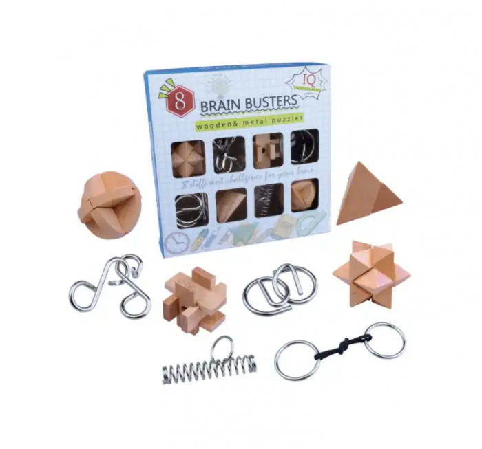 Set cu 8 puzzle-uri 3D din lemn si metal, joc de inteligenta, +6ani [6]