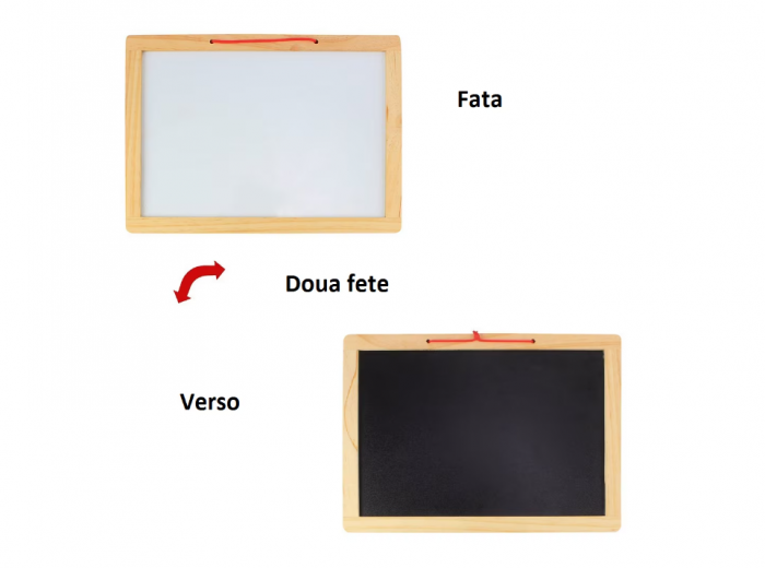 Tabla 2 in 1, din lemn, contine litere si cifre magnetice, marker, creta si burete de sters, agatatoare, natur, 43x33 cm [5]