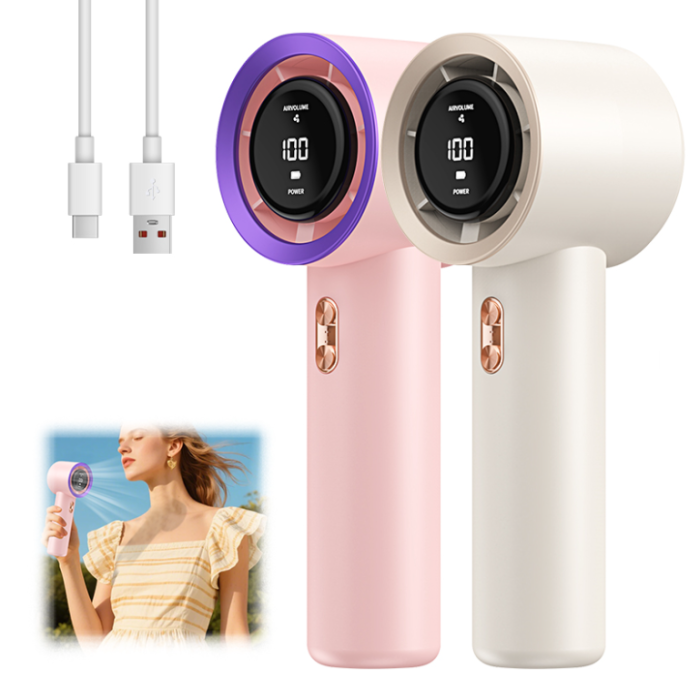 Ventilator de racire portabil Ælements®, cu ecran LCD, 100 de viteze, design compact, lumina RGB, baterie 3000mAh, milky-white [2]