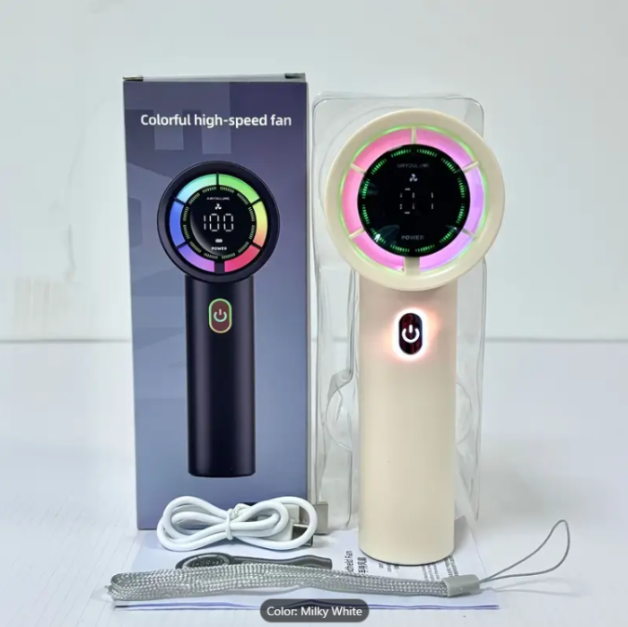 Ventilator de racire portabil Ælements®, cu ecran LCD, 100 de viteze, design compact, lumina RGB, baterie 3000mAh, milky-white [6]