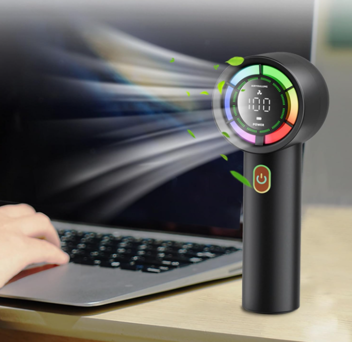 Ventilator de racire portabil Ælements®, cu ecran LCD, 100 de viteze, design compact, lumina RGB, baterie 3000mAh, negru [5]