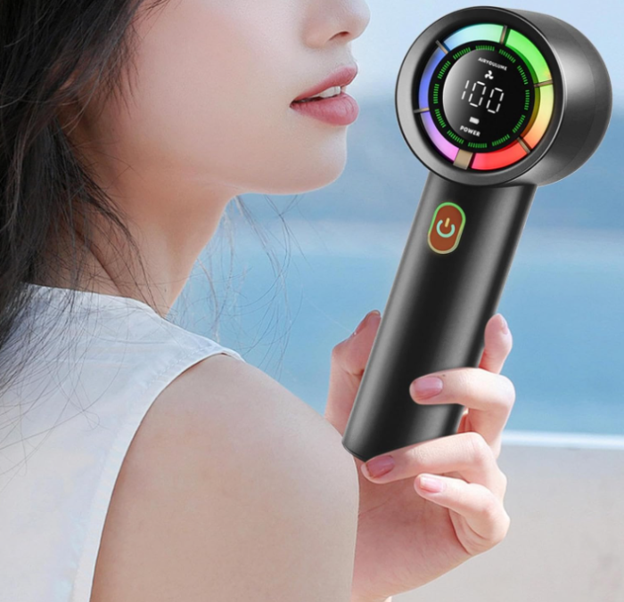 Ventilator de racire portabil Ælements®, cu ecran LCD, 100 de viteze, design compact, lumina RGB, baterie 3000mAh, negru [6]
