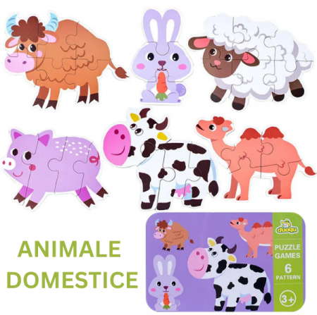 Baby puzzle 6 in 1, cutie de metal, model Animale domestice [4]