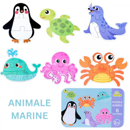 Baby puzzle 6 in 1, cutie de metal, model Animale marine [6]
