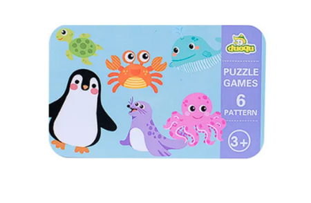 Baby puzzle 6 in 1, cutie de metal, model Animale marine [2]