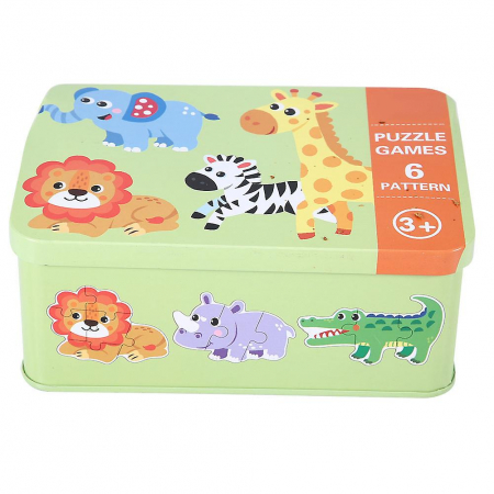 Baby puzzle 6 in 1, cutie de metal, model Animale salbatice [1]