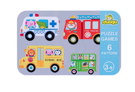 Baby puzzle 6 in 1, cutie de metal, model Autovehicule [1]