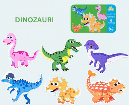 Baby puzzle 6 in 1, cutie de metal, model Dinozauri [2]