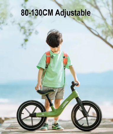 Bicicleta de echilibru fara pedale Ælements®, din fibra de carbon, ghidon rotativ 360, Manere silicon anti-alunecare, Scaun reglabil pe inaltime, Roti din cauciuc de 12 inch, 2-5 ani, Verde [1]