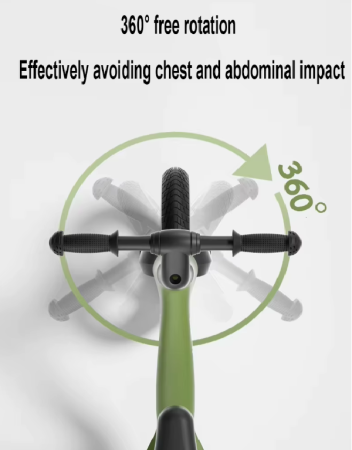 Bicicleta de echilibru fara pedale Ælements®, din fibra de carbon, ghidon rotativ 360, Manere silicon anti-alunecare, Scaun reglabil pe inaltime, Roti din cauciuc de 12 inch, 2-5 ani, Verde [2]