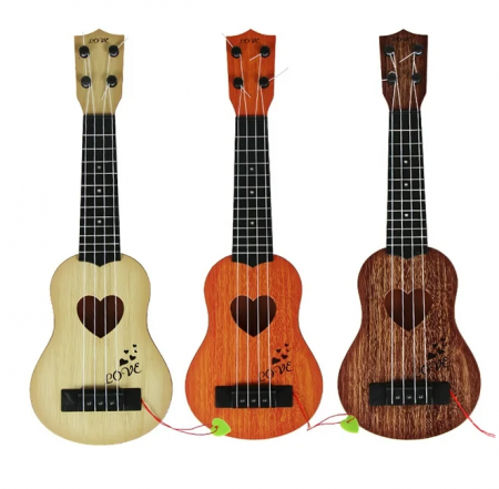 Chitara de jucarie cu corzi, din plastic, culoare maro, 34cm [6]