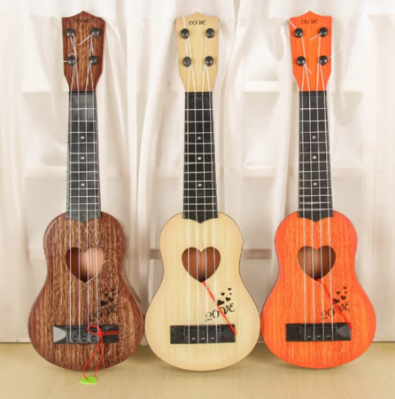 Chitara de jucarie cu corzi, din plastic, culoare maro, 34cm [5]