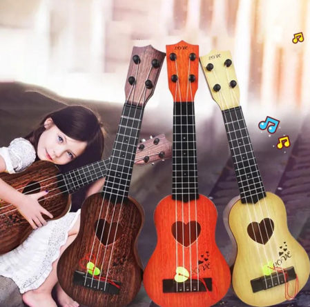 Chitara de jucarie cu corzi, din plastic, culoare maro-roscat, 34cm [7]