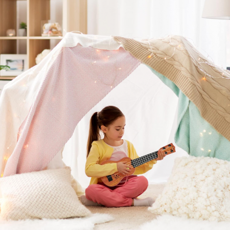 Chitara de jucarie cu corzi, din plastic, culoare maro-roscat, 34cm [3]