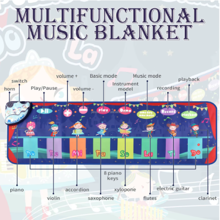 Covor muzical pentru copii Ælements, spate anti-alunecare, diferite sunete, inregistrare si redare, 120x39cm, +3ani [1]