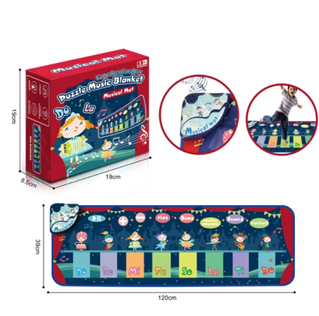 Jucarii interactive - Covor muzical pentru copii Ælements, spate anti-alunecare, diferite sunete, inregistrare si redare, 120x39cm, +3ani