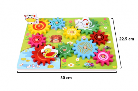 Joc puzzle 3D, Animale pe roti zimtate, stil Montessori, din lemn, 30x22.5cm [5]