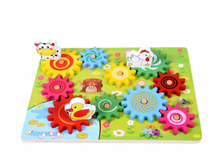 Jucarii educative - Joc puzzle 3D, Animale pe roti zimtate, stil Montessori, din lemn, 30x22.5cm