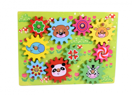 Joc puzzle 3D, Animale pe roti zimtate, stil Montessori, din lemn, 30x22.5cm [2]
