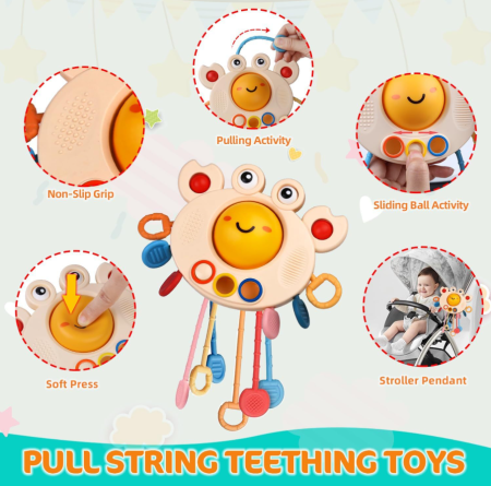 Jucarie educativa Montessori Ælements®, set 4 in 1, interactiva, pentru bebelusi si copii, de la 6 luni, pentru dezvoltare senzoriala, dentitie, din silicon non-toxic, fara BPA, Multicolor [2]