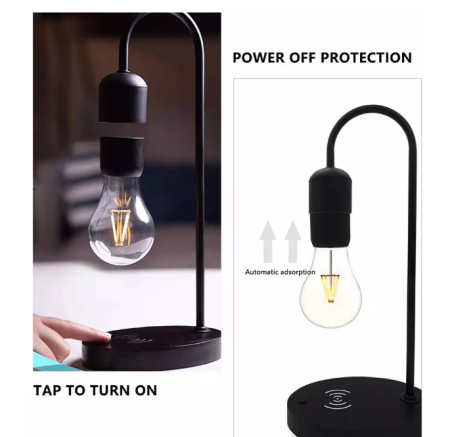 Lampa Ælements cu bec care leviteaza magnetic si incarcare Wireless, negru [2]