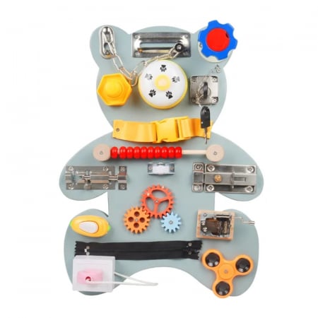 Jucarii educative - Placa senzoriala busy board, model URS, din lemn, stil Montessori, 40x30 cm