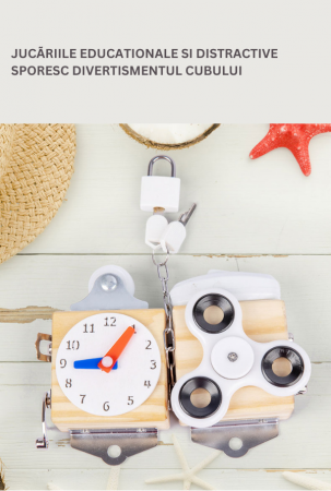 Placa senzoriala busy board, model CUB, din lemn, stil Montessori [9]