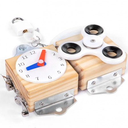 Placa senzoriala busy board, model CUB, din lemn, stil Montessori [6]