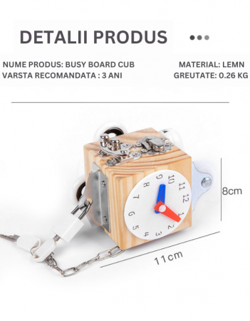 Placa senzoriala busy board, model CUB, din lemn, stil Montessori [7]