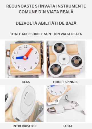 Placa senzoriala busy board, model CUB, din lemn, stil Montessori [11]