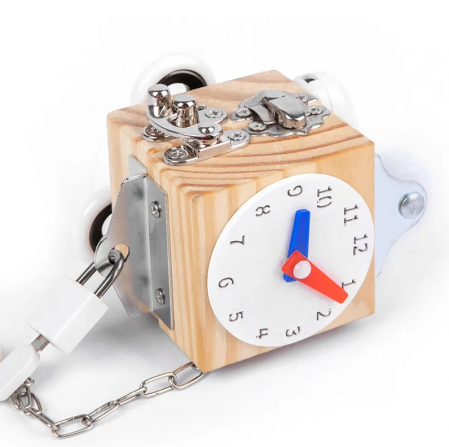 Jucarii educative - Placa senzoriala busy board, model CUB, din lemn, stil Montessori