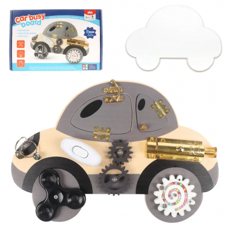 Placa senzoriala busy board, model MASINA, din lemn, stil Montessori, 30x21 cm [1]