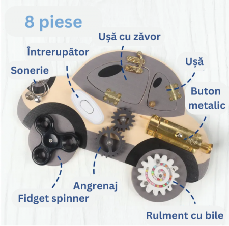Placa senzoriala busy board, model MASINA, din lemn, stil Montessori, 30x21 cm [4]