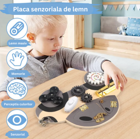 Placa senzoriala busy board, model MASINA, din lemn, stil Montessori, 30x21 cm [2]